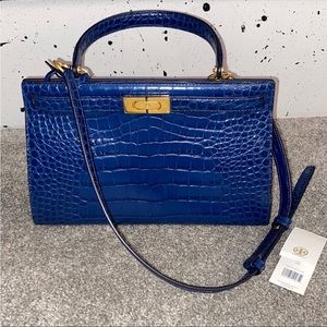 Tory Burch Lee Radziwill Satchel Top Handle Blue Croc NWT in bag